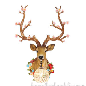 Faux Deer Head Wall Light Sconces Crystal Lamps Antler with Flowers Home Decorating Lighting Fixtures Mount - Left