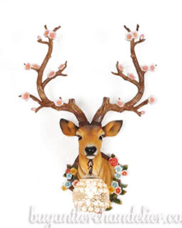 Faux Deer Head Wall Light Sconces Crystal Pendant Lights Antler with Flowers Home Decor Lighting Fixture Mount - Right