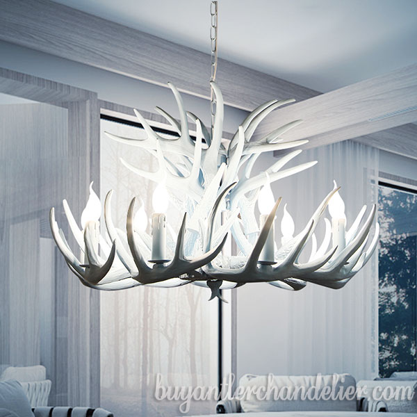 Sky-Blue Faux Deer Antler Chandelier 9 + 6 With Nine LED Candle-Style Ceiling Lights Rustic lighting Fixtures for Living Room Decoration