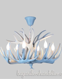 Sky-Blue Faux Deer Antler Chandelier Small for Sale 6 + 3 Cast Six LED Hanging Pendant Lights Rustic lighting Fixtures Home Decor 26 Inch
