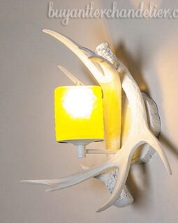 White 2 Cast Antler Wall Sconces Bedside Lamps Rustic Light Fixture Plug In for Bedroom With LED Candles Holders 14.20" x 15.7"
