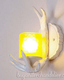 White Antler Wall Sconces Bedside Lamps Rustic Light Fixture Plug In for Bedroom With LED Candles Holders 11.80" x 13.8"