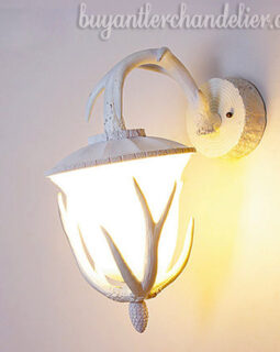 White Deer Antler Wall Lamp Light Sconces Home Lighting Fixtures with Plug In Mount Kit + LED Bulb + Glass Shade 11.8" x 20.5”