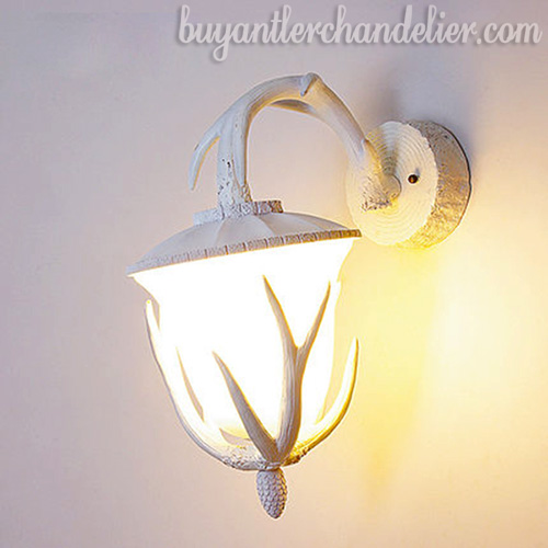 White Deer Antler Wall Lamp Light Sconces Home Lighting Fixtures with Plug In Mount Kit + LED Bulb + Glass Shade 11.8" x 20.5”